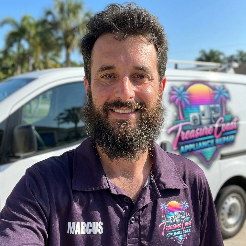 Marcus Zarfos, owner of Treasure Coast Appliance Repair, in front of the branded service van