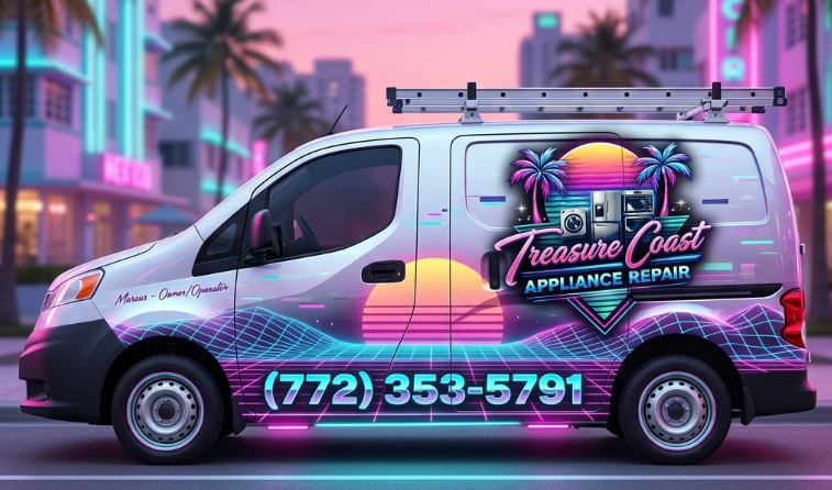 Treasure Coast Appliance Repair branded service van with retro neon wrap design